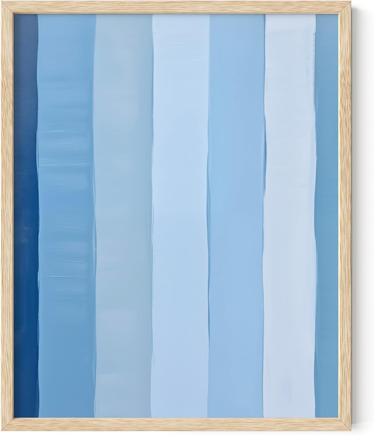 HAUS AND HUES Modern Abstract Wall Art - Blue and Green Living Room Art, Modern Artwork for Walls, Minimalist Picture for Living Room(Painted Stripes, Beige Frame, 16x20)