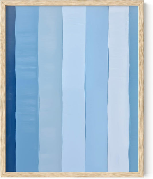 HAUS AND HUES Modern Abstract Wall Art - Blue and Green Living Room Art, Modern Artwork for Walls, Minimalist Picture for Living Room(Painted Stripes, Beige Frame, 16x20)