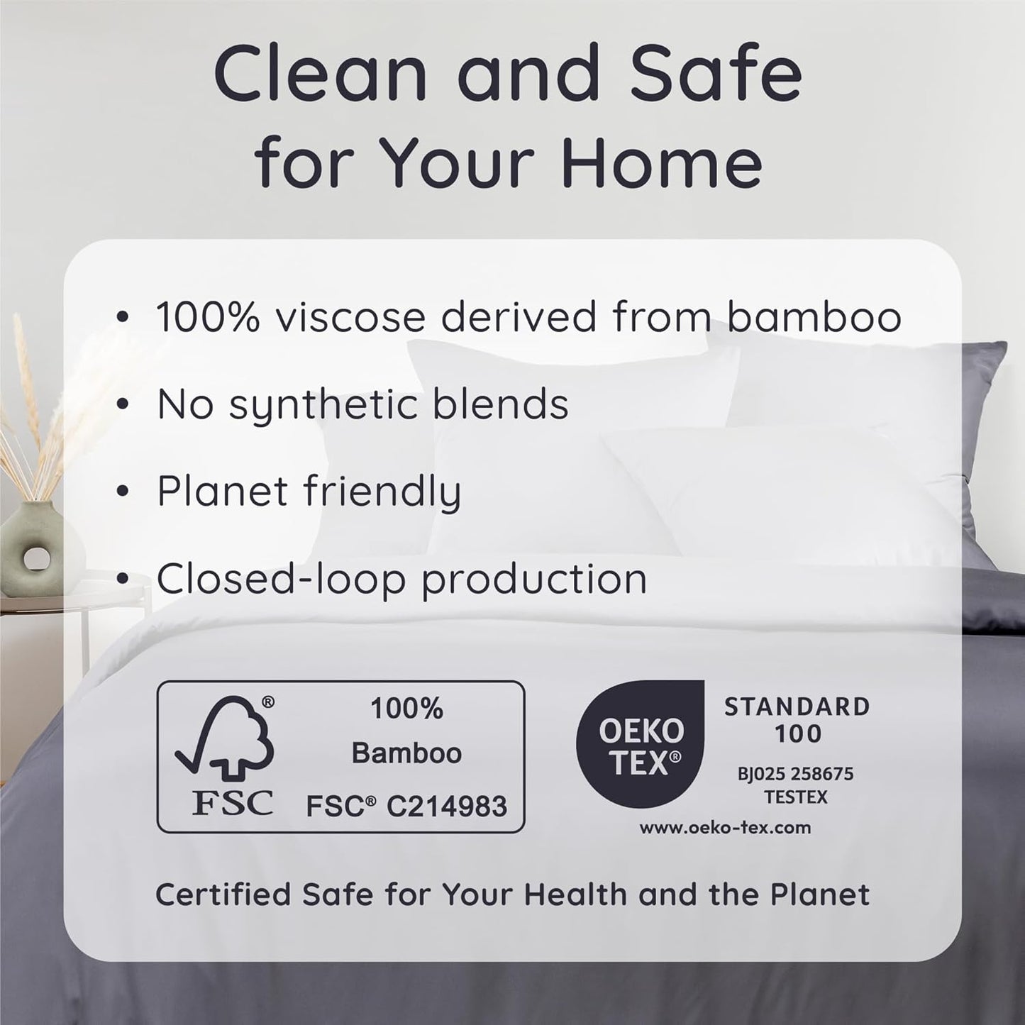 Bambaw 100% Viscose Derived from Bamboo Sheets Queen Size Set – 4pcs Cooling Sheet Set, Super Soft Sheets Queen Size, Luxury Bed Sheets, Deep Pocket Fits Up to 16'' Mattresses (Charcoal)