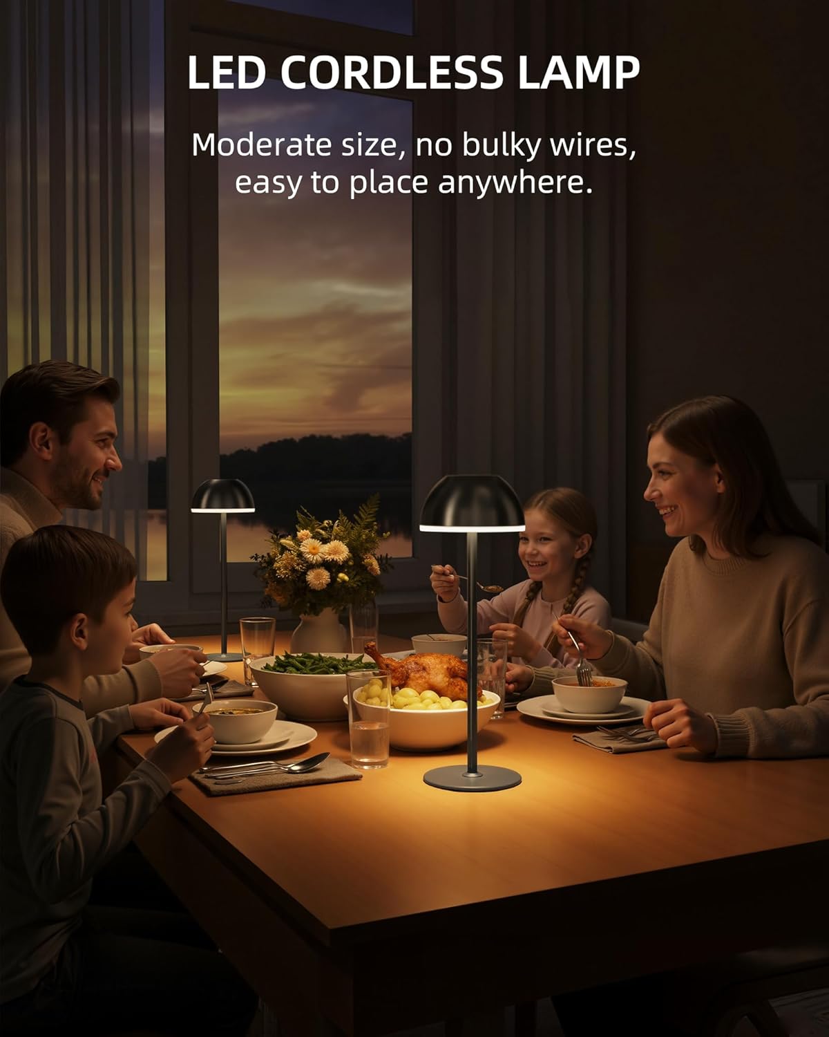 EZVALO Cordless LED Table Lamps, 2 Pack Portable Rechargeable Battery Operated Desk Lamp with 3-Color Stepless Dimming Touch Control Use for Restaurant, Bedroom, Outdoor, Patio, and Nightlight (Black)