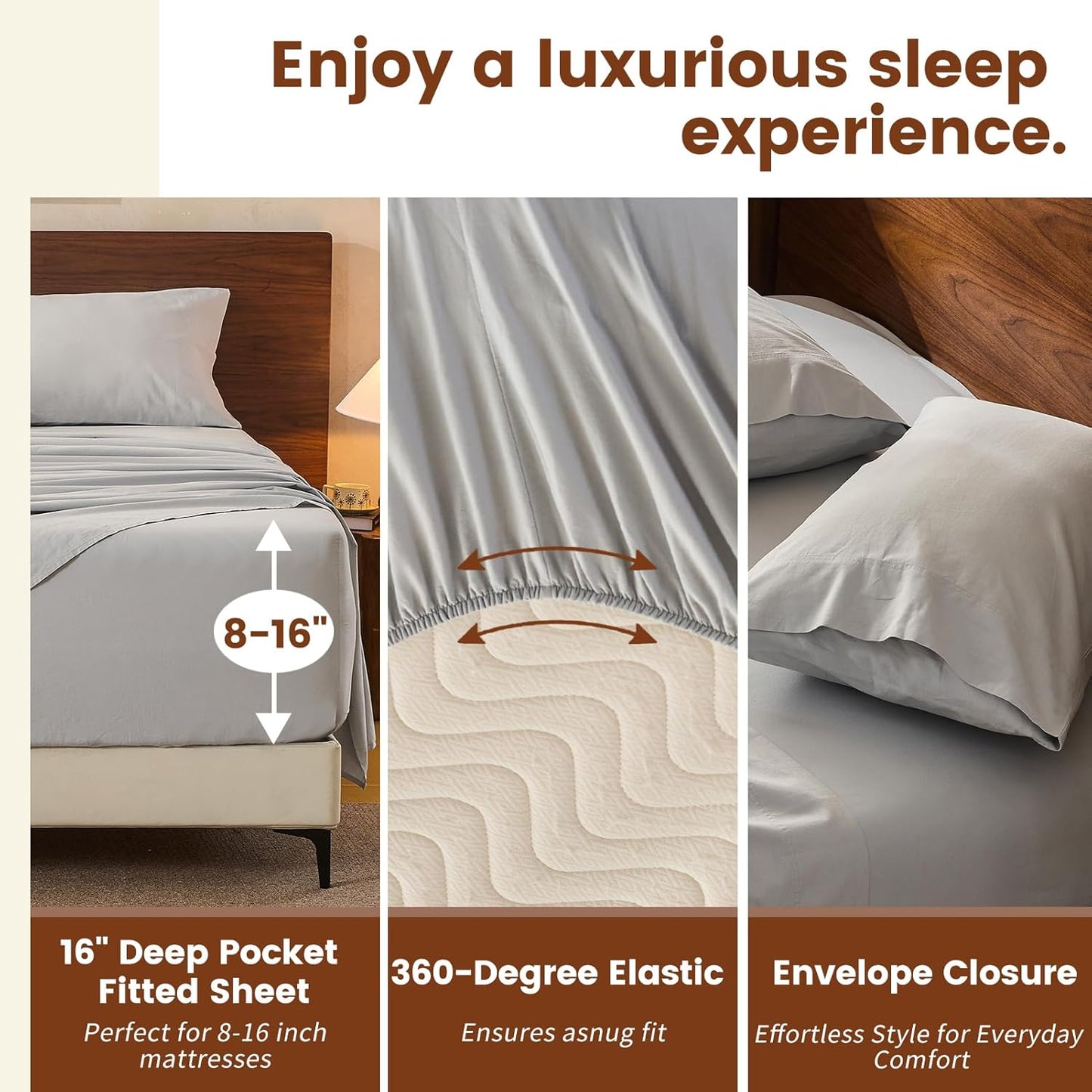 100% Linen Sheets King Size,Breathable & Durable 4-Piece Bed Flax Sheet Set,Soft All-Season Bedding for Hot Sleepers 16" Deep Pocket Oeko-TEX Certified,（King, Grey）