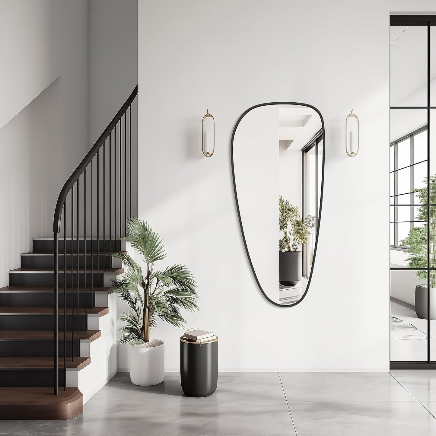 WallBeyond Asymmetrical Mirror, Irregular Wall Mirror, Wall Mirrors Decorative for Bedroom Living Room entryway Hall, Wall Mirror for mid Century Modern Decor 48" H x 22" W, Black