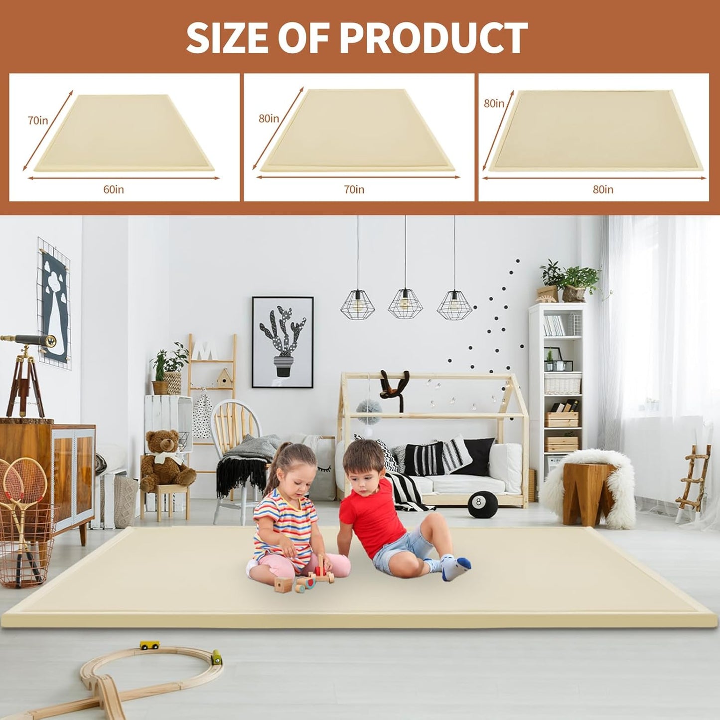 Baby Play Mat for Floor - 1.4" Thick Memory Foam Rug, 50"x50" Playpen Tummy Time Mat, Soft Velvet Nursery Rug, Large Padded Crawling Mats, Cushioned Pads for Playroom Toddlers, Infants, Yoga, Tatami