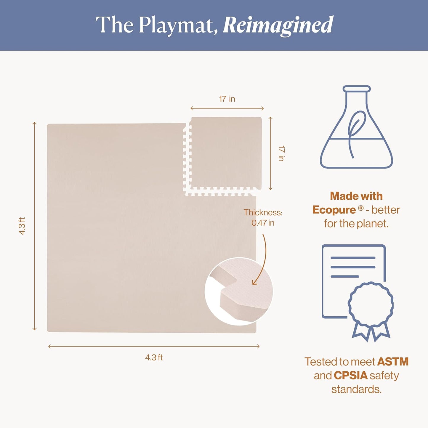 Toddlekind Solid Color Foam Play Mat 4x4 Baby Playmat. Stylish, Non-Toxic, Odorless, Plain Design Puzzle Play Mat 0m+ (Rose/Blush/Nude)