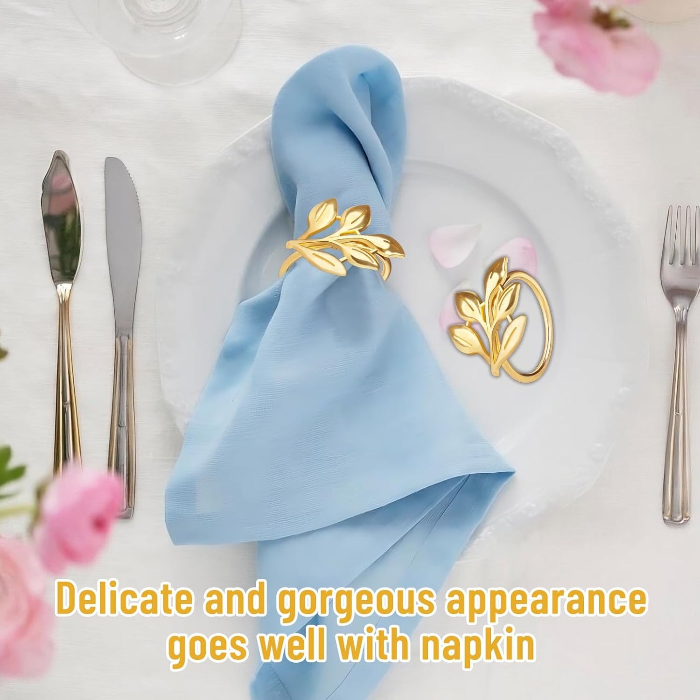 Gold Napkin Rings Set of 12, Metal Leaf Napkin Ring Holders for Cloth Napkins, Fall Napkin Ring Buckles Bulk for Wedding Receptions, Christmas Thanksgiving Holiday Party Dinner Table Settings