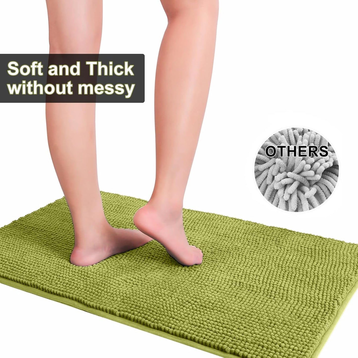 Urvoix Bathroom Rugs Sets 3 Piece, Non-Slip Chenille Bath Rug - Ultra Soft, Washable, Super Absorbent Bath Mat for Bathroom, Toilet and Tub (Pear Green)