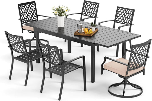 MFSTUDIO Patio Table and Chairs Set of 6, Outdoor Dining Set for 6 with Expandable Table, Metal Patio Dining Set for for Deck Backyard Poolside Garden