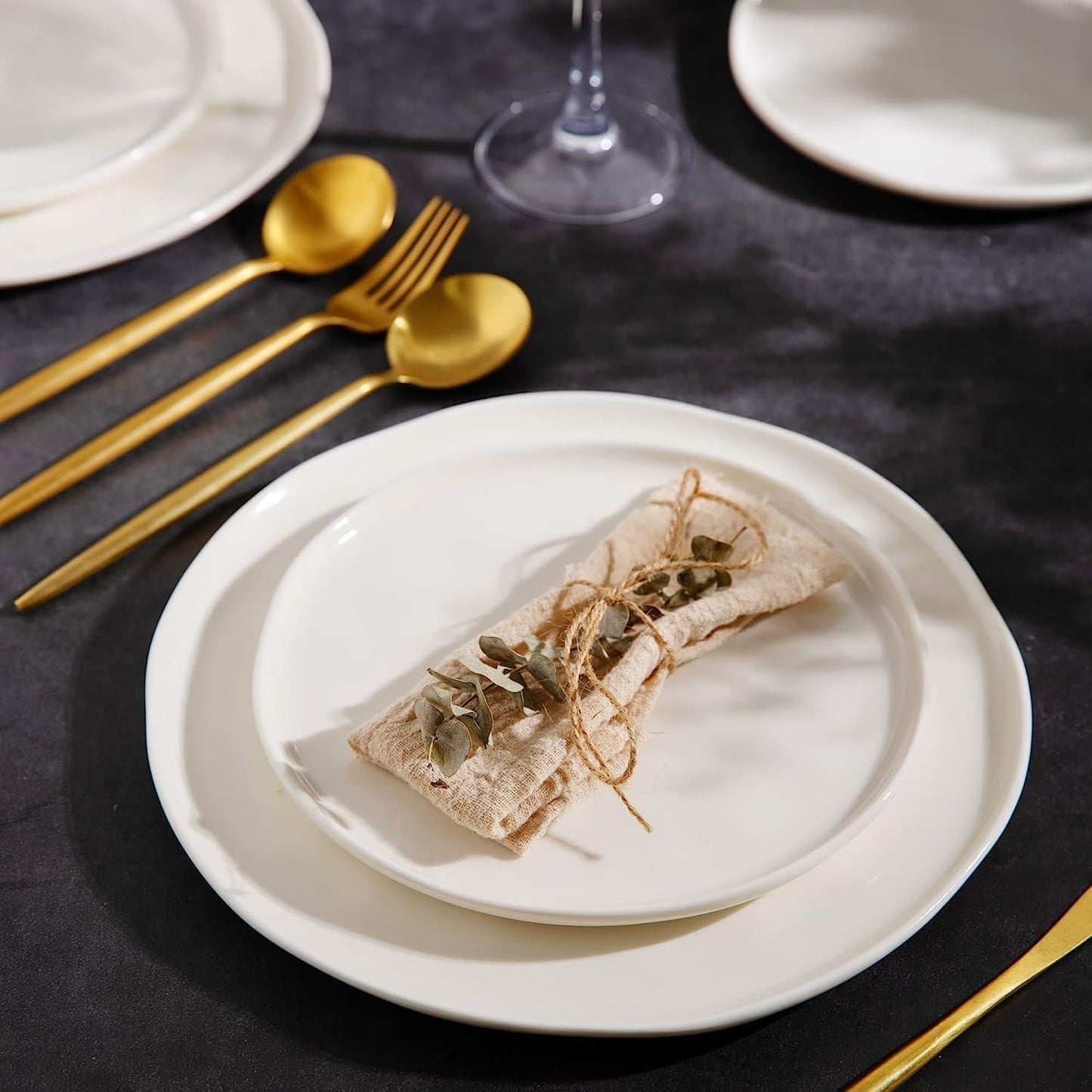 LERATIO Ceramic Dinnerware Sets for 4,Porcelain Plates and Bowls Sets with Wavy Edge,Microwave & Dishwasher & Oven Safe,Light Weight & Scratch Resistant Dishes Sets-Service for 4 (12pcs)