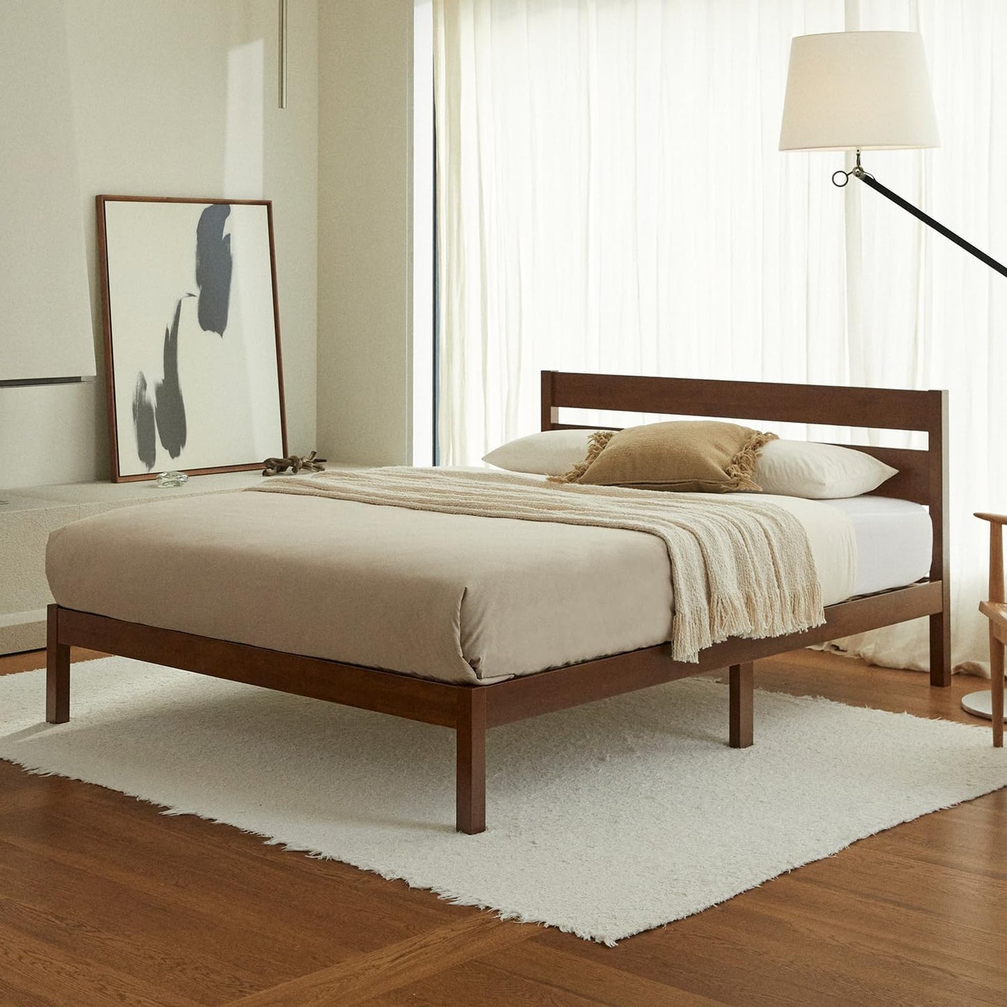 LIFEMENT Classic Wood Platform Bed Frame with Headboard, Essential, Noise Free, Under Bed Storage, No Box Spring Needed, Easy Assembly (Cherry, Twin)