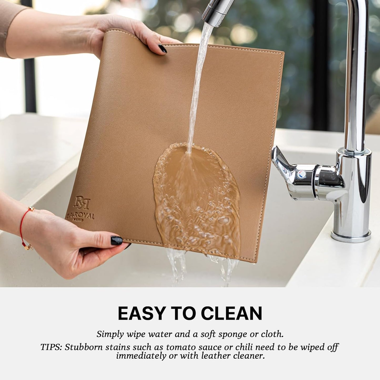 Faux Leather Placemats Set of 4 Vinyl Washable Wipeable Table Mats for Kitchen Dining Table Heat Resistant Waterproof Indoor/Outdoor Placemats Non-Slip Easy Clean Place Mats (British Khaki)