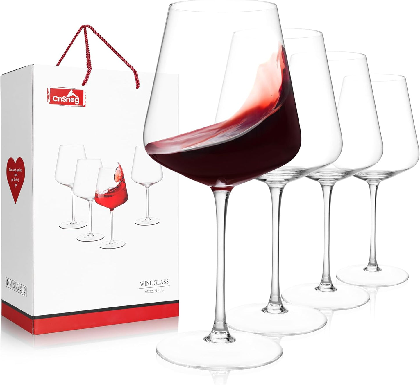 Crystal Wine Glasses Set of 4, 25oz Large Wine Glasses with Stem, Bordeaux, Burgundy, Premium White Red Wine Glass Set Gift for Birthday, Wedding, Christmas