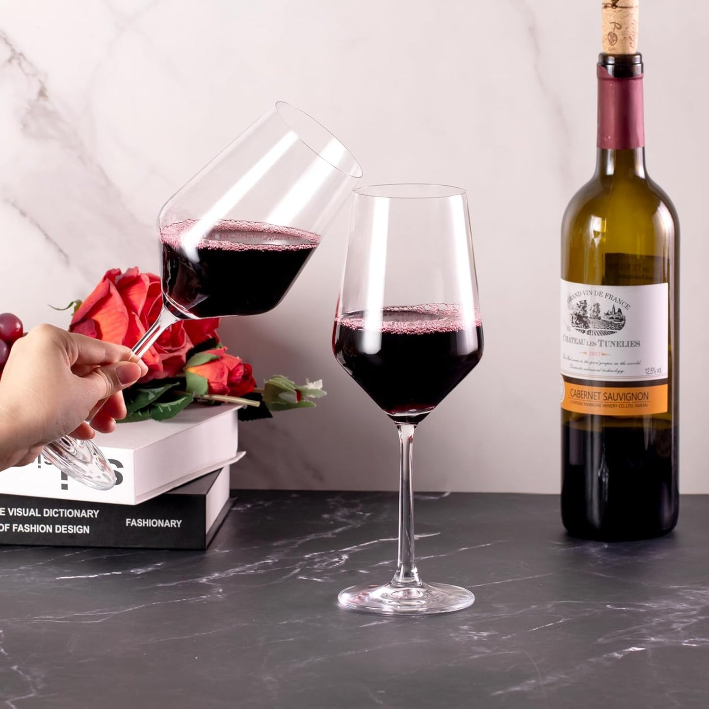 KAMMAK Wine Glasses Set of 2, 18 oz Hand Blown Crystal Bordeaux Wine Glasses, Thin Rim & Long Stem, Perfect for Red & White, Daily Use, Wedding Anniversary or Birthday Gift with Gift Box, S83BJ54