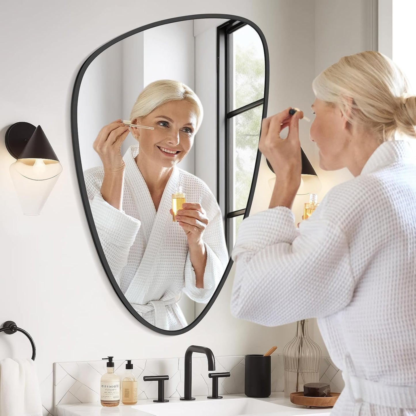 WallBeyond Asymmetrical Mirror, Irregular Wall Mirror, Wall Mirrors Decorative for Bedroom Living Room entryway Hall, Wall Mirror for mid Century Modern Decor 36" H x 23" W, Black