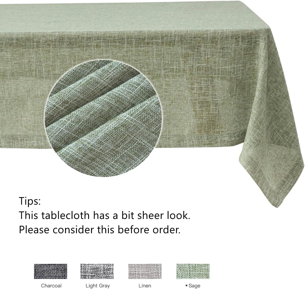 maxmill Flaxy Faux Linen Table Cloth with 2-Tone Slubby Texture Wrinkle Resistant Anti-Shrink Soft Tablecloth for Kitchen Dining Tabletop for Buffet Banquet Parties Rectangle 52 x 70 Inch Sage