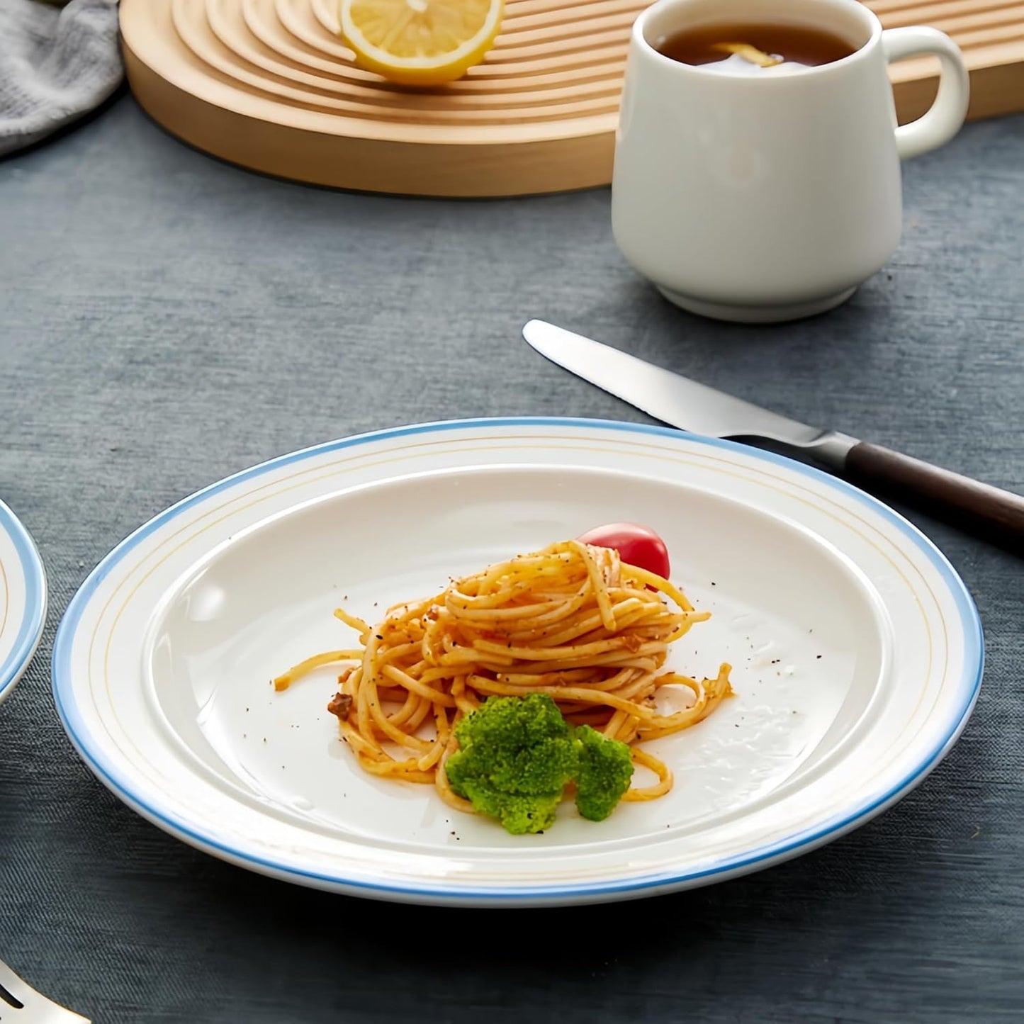 10.5-inch Porcelain Dinner Plate Set of 6 - Microwave, Oven and Dishwasher Safe, Scratch Resistant. (Cozy Blue)