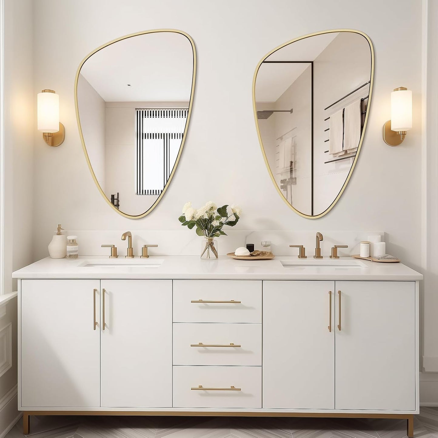 WallBeyond Asymmetrical Mirror, Irregular Wall Mirror, Wall Mirrors Decorative for Bedroom Living Room entryway Hall, Wall Mirror for mid Century Modern Decor 36" H x 23" W, Gold