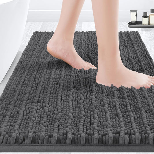 ACCUMTEK Upgrade Luxury Grey Bathroom Rug Mat Gray 32"x20", Ultra Soft Thick Absorbent Bath Mats, Non Slip Chenille Toilet Mat for Bathroom, Bedroom, Kitchen, Shower, Tub, Charcoal