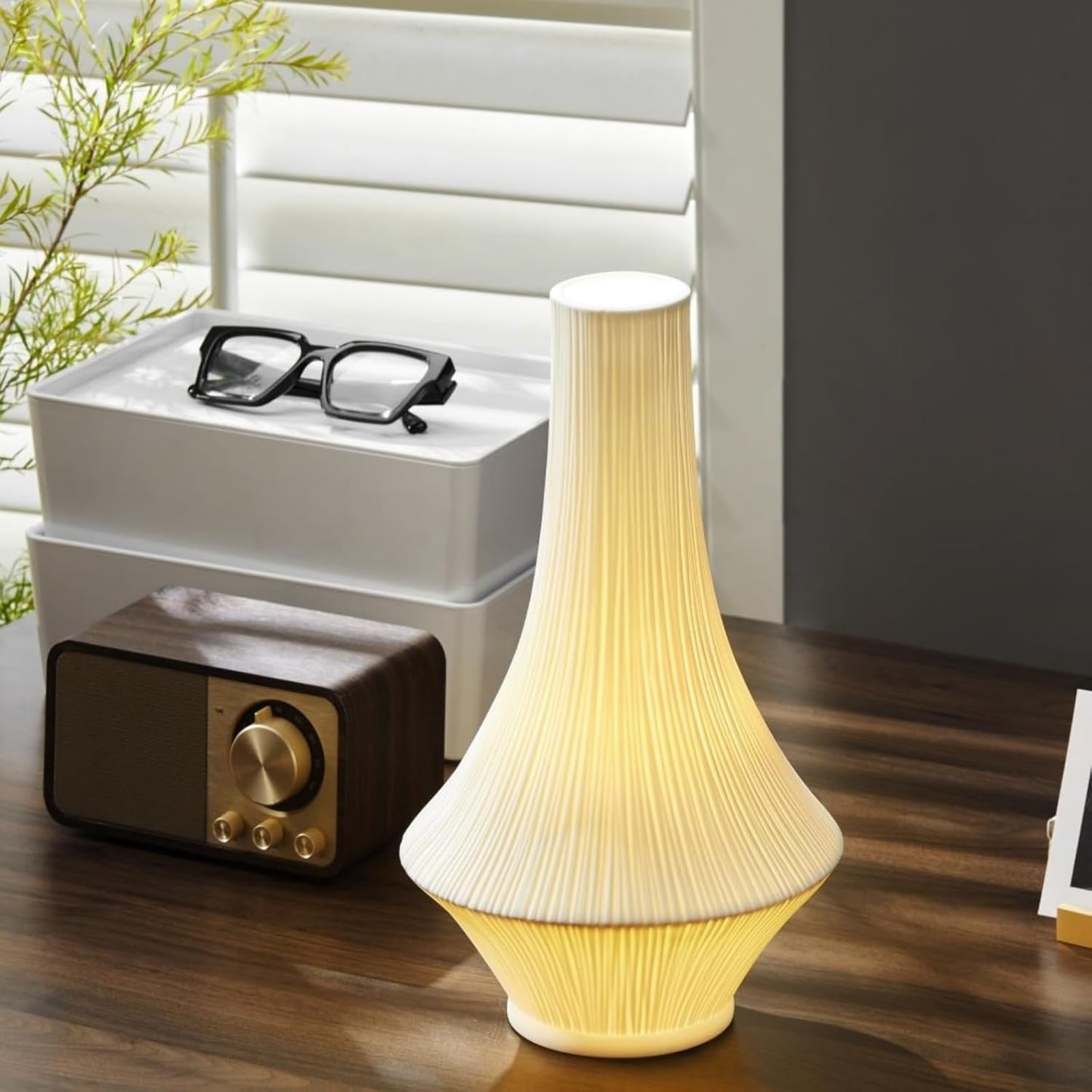 RONDURE 12.3" Modern Ceramic Table Lamp, Modern Bedside Lamps for Bedroom, Living Room and Nightstand, White Translucent Ceramic Shade, Warm Ambient Lighting, Home Decor