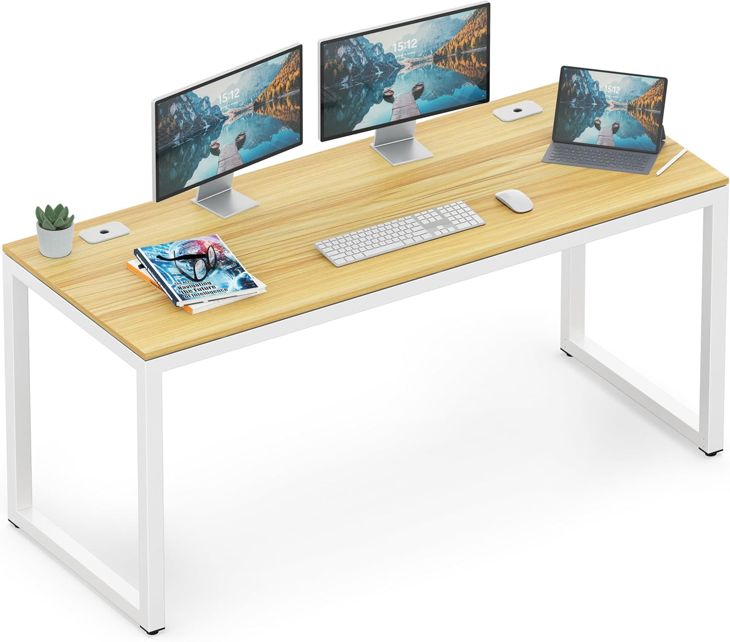 SHW 55-Inch Commercial-Grade Office Computer Desk, Oak