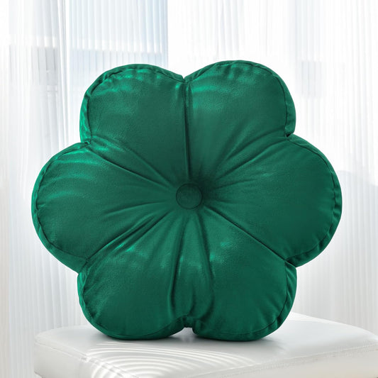 Xuyier Flower Pillow, Flower Shaped Pillow with Velvet for Couch Bed Chair Sofa, Home Decor Floor Seating Cushion Cute Throw Pillows for Living Room Bedroom (15 Inches, Dark Green)