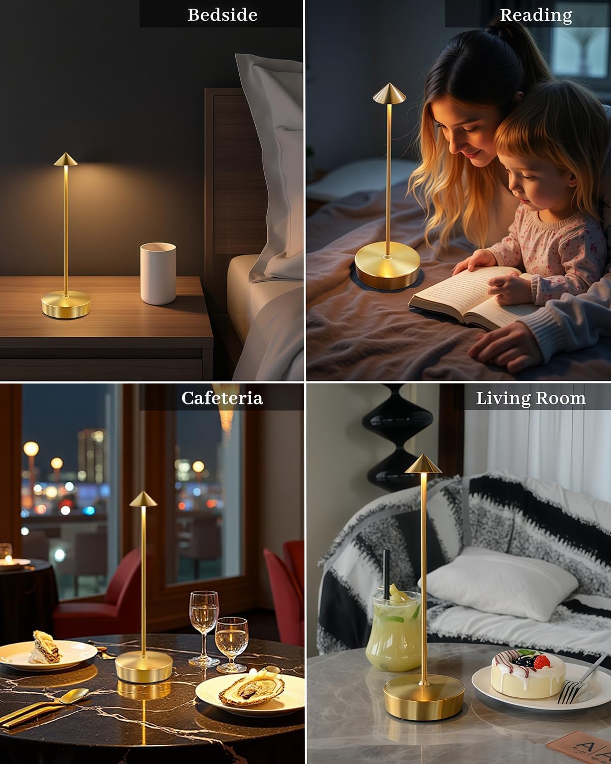 Gold Cordless Rechargeable Table Lamp 7200mAh Portable Touch Control Led Waterproof Table Lamp for Bedroom Reading