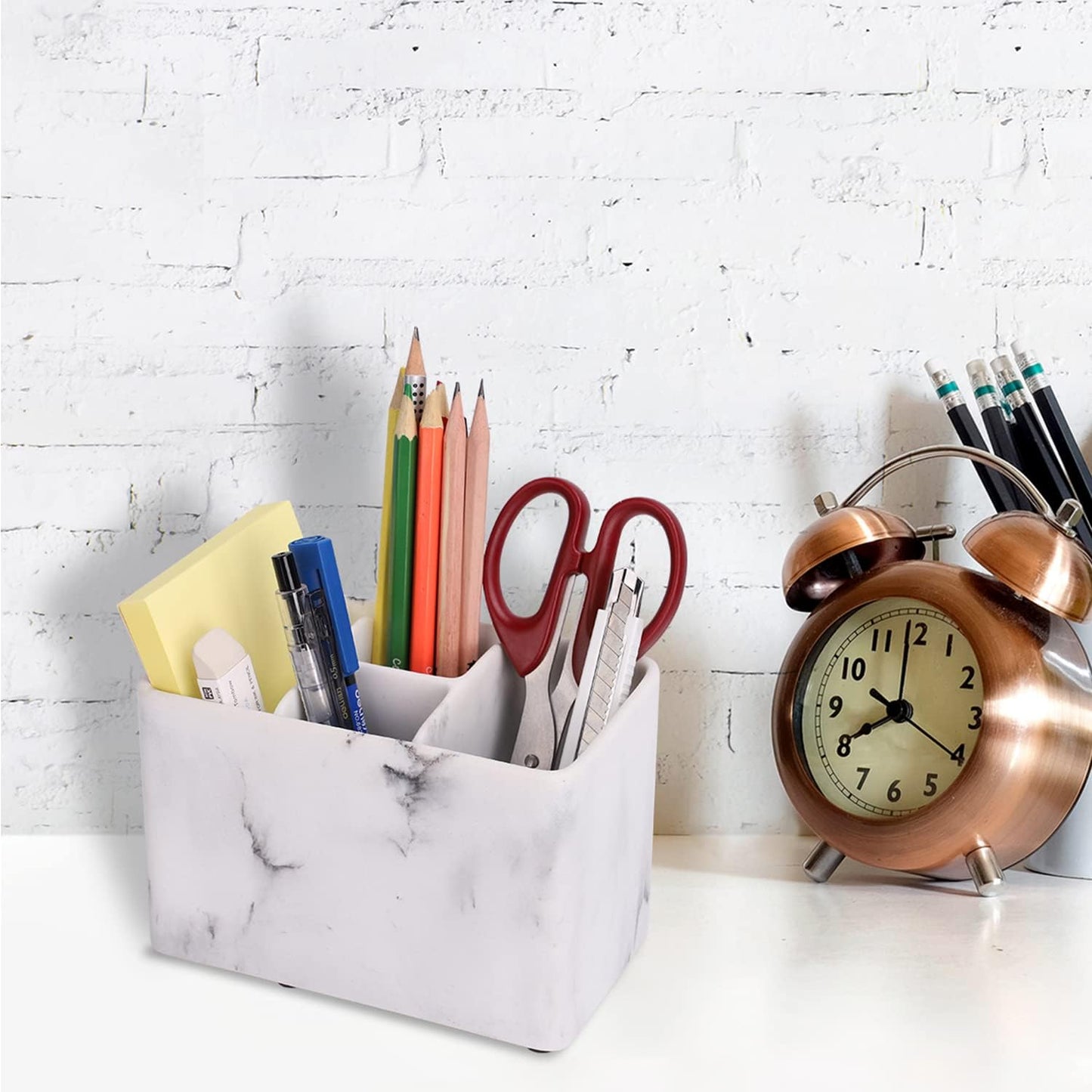 Bathroom Toothbrush Organizer Countertop-Toothpaste Storage Shaving Razor Holder/toothbrish Hanger/Vanity Counter Set… (White 4 Small Slot)