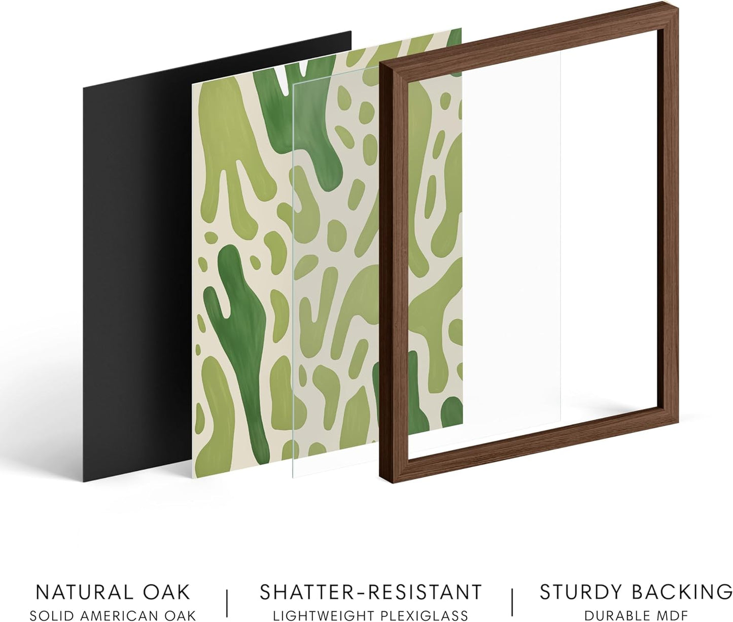 HAUS AND HUES Modern Abstract Wall Art - Blue and Green Living Room Art, Modern Artwork for Walls, Minimalist Picture for Living Room(Green Pattern, Walnut Frame, 16x20)