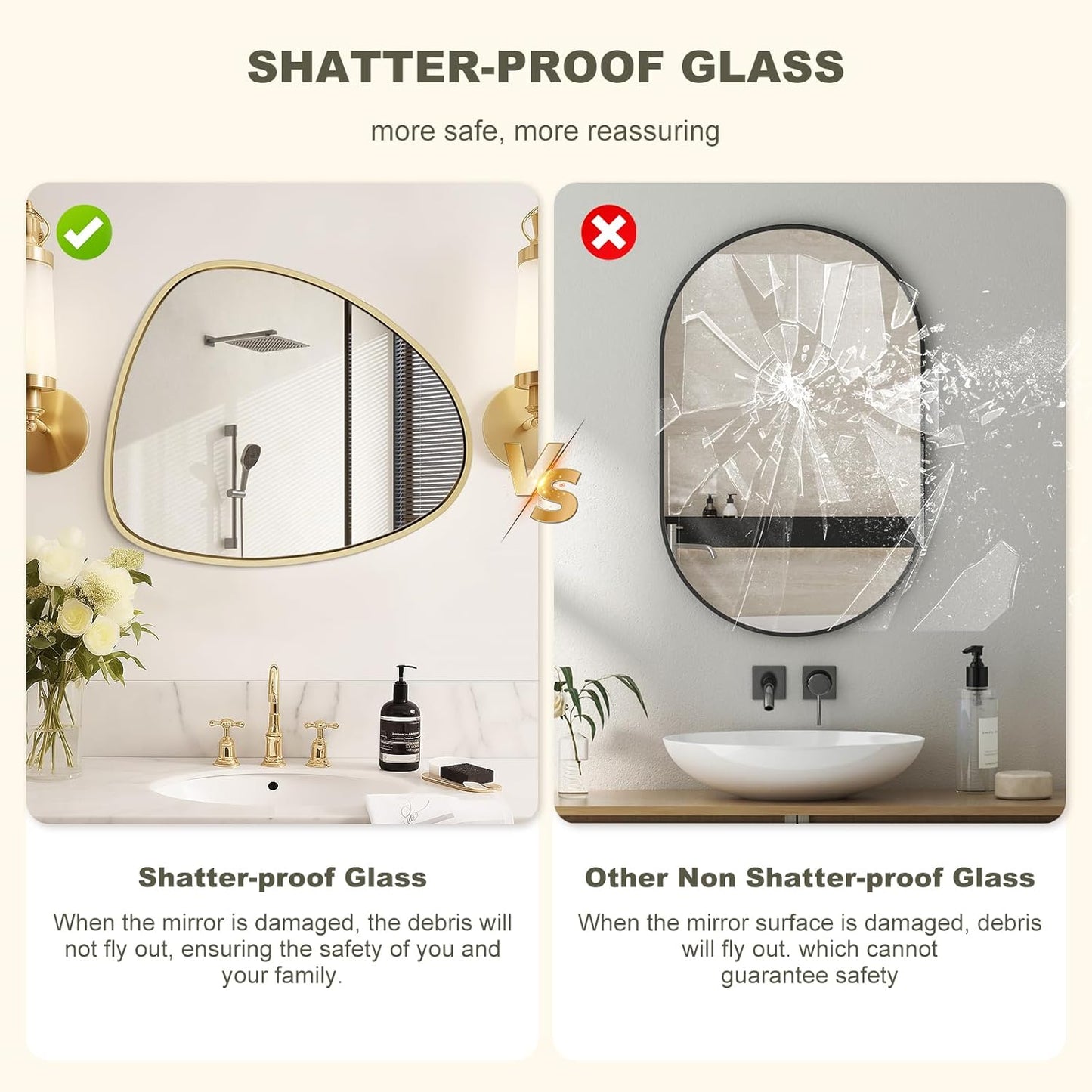 WallBeyond Asymmetrical Mirror, Irregular Wall Mirror, Wall Mirrors Decorative for Bedroom Living Room entryway Hall, Wall Mirror for mid Century Modern Decor 25" H x 20" W, Gold