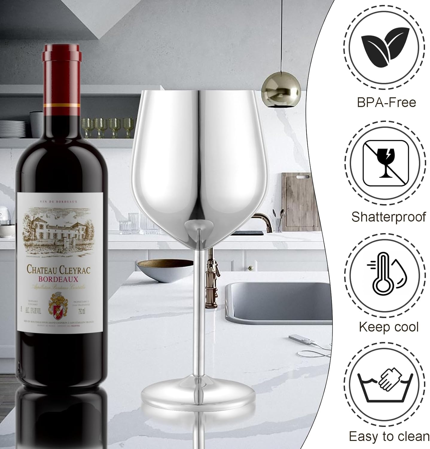 Stainless Steel Wine Glasses Set of 4 Unbreakable Wine Glass 18 oz Unique Metal Wine Goblets for Outdoor, Travel, Camping, Pool, Ideal Gift for Wine Lovers (Mirror-Silver)