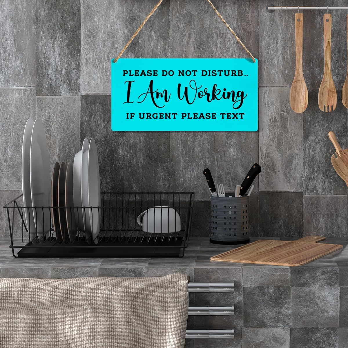 Front Door Please Do Not Disturb Sign, I Am Working f Urgent Please Text Signs, Wall Art Wooden Hanging Plaque 12 x 6 Inch, For Front Door Home Porch Entrance Decoration