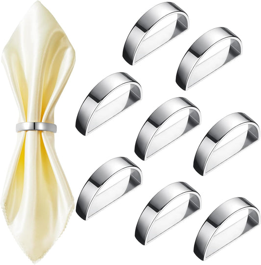 20 Pcs Stainless Steel Napkin Rings Festival Metal Napkin Ring Holders Modern Serviette Buckles Metallic Adornment for Table Settings Kitchen Dinner Party Wedding (Bright Silver Semicircle, 20 Pcs)