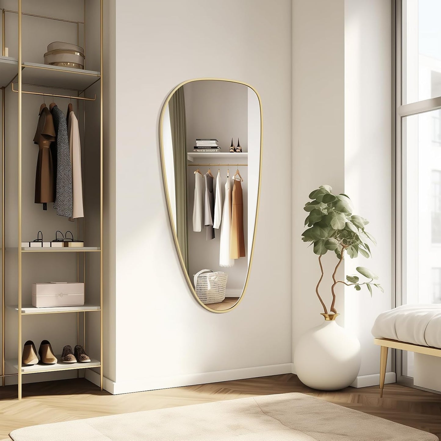 WallBeyond Asymmetrical Mirror, Irregular Wall Mirror, Wall Mirrors Decorative for Bedroom Living Room entryway Hall, Wall Mirror for mid Century Modern Decor 48" H x 22" W, Gold