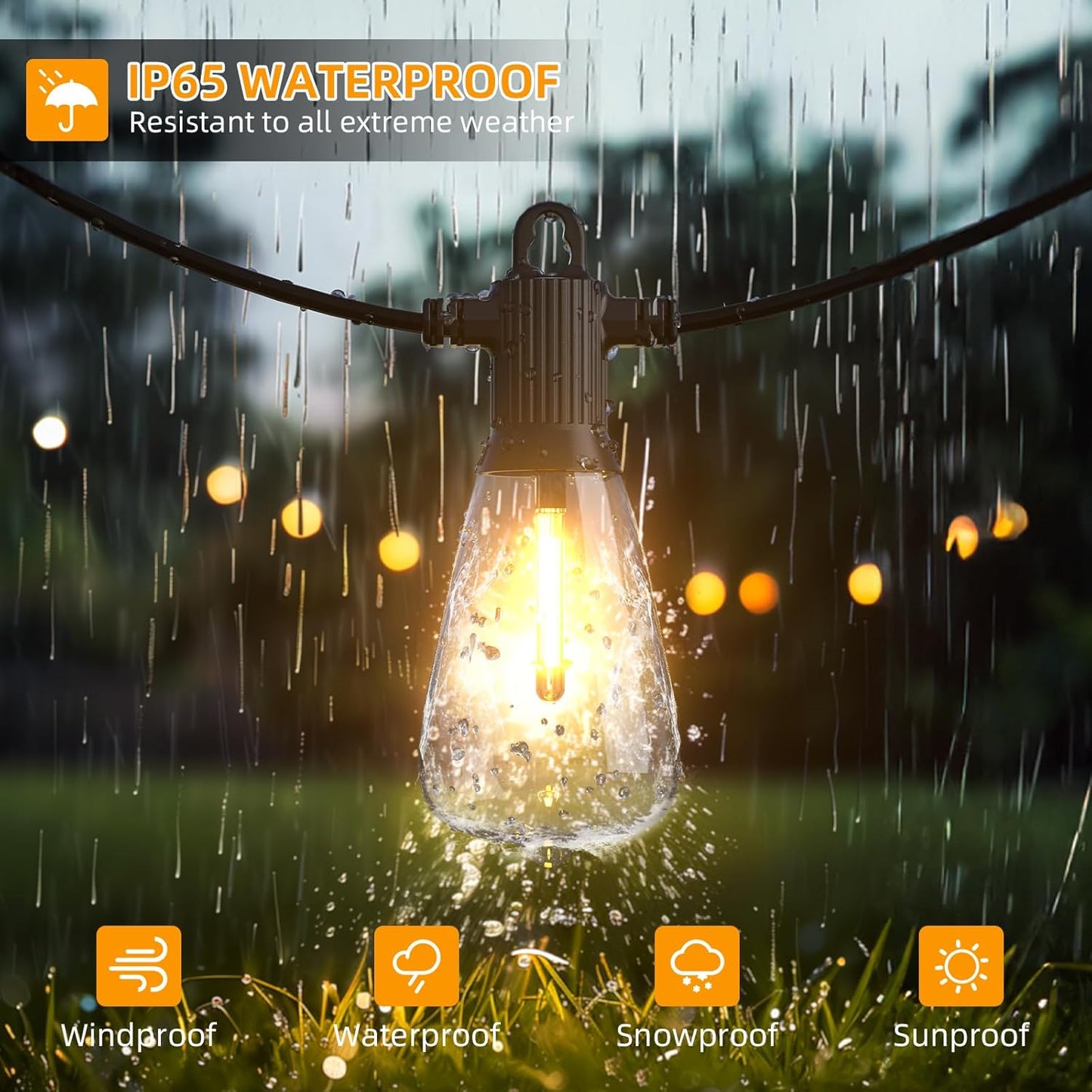 LED Outdoor String Lights, 25FT Outside Waterproof Patio Lights with 12+1 Shatterproof ST38 Edison Bulbs, 2700K Warm White Hanging Light, Dimmable Light for Back Yard Porch Party Gezebo