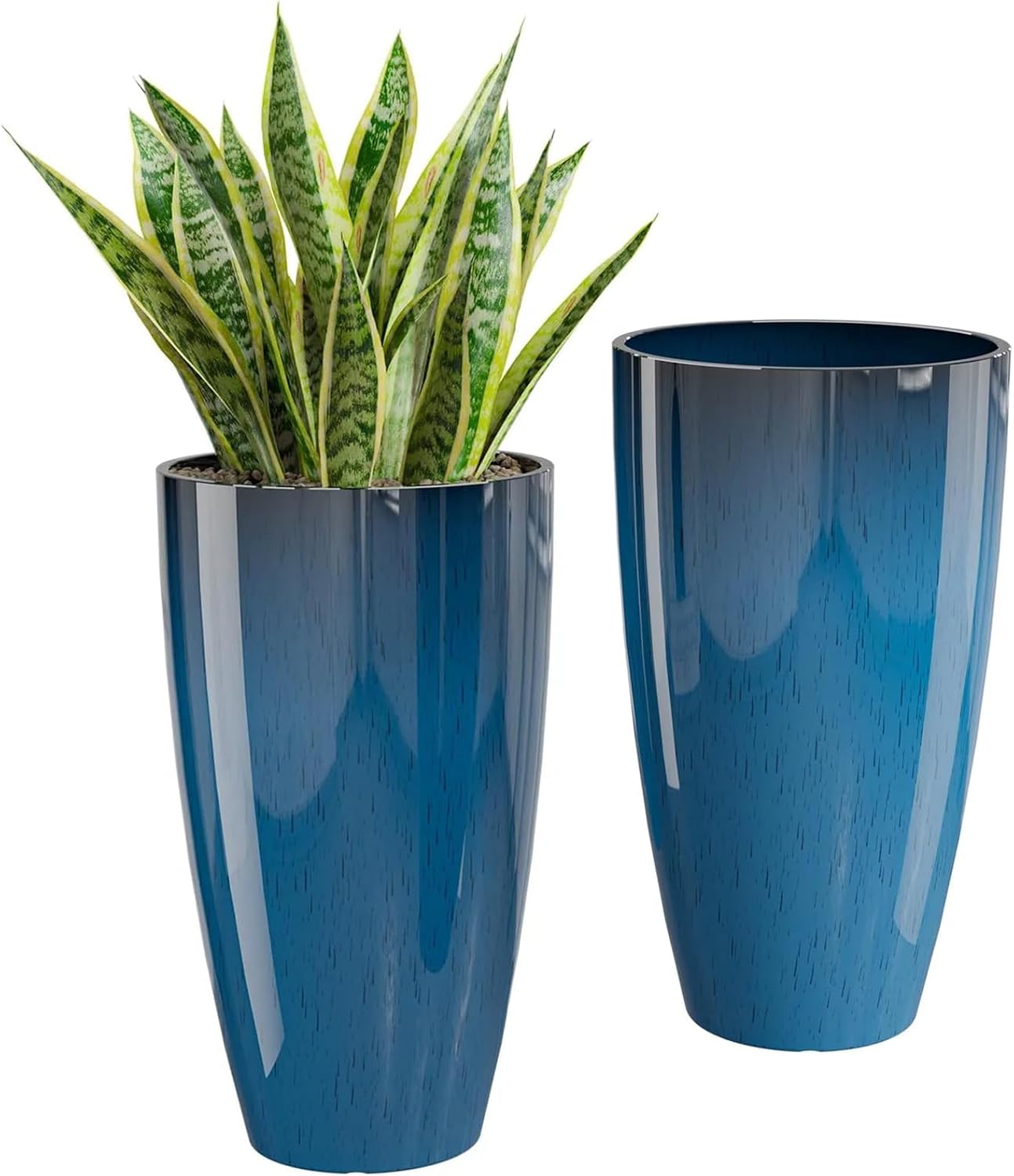 QCQHDU 21 inch Tall Planters for Outdoor & Indoor Plants, Set of 2 Large Outdoor Planters with Drainage Hole for Front Porch, Patio, Garden, Home Decor, Blue