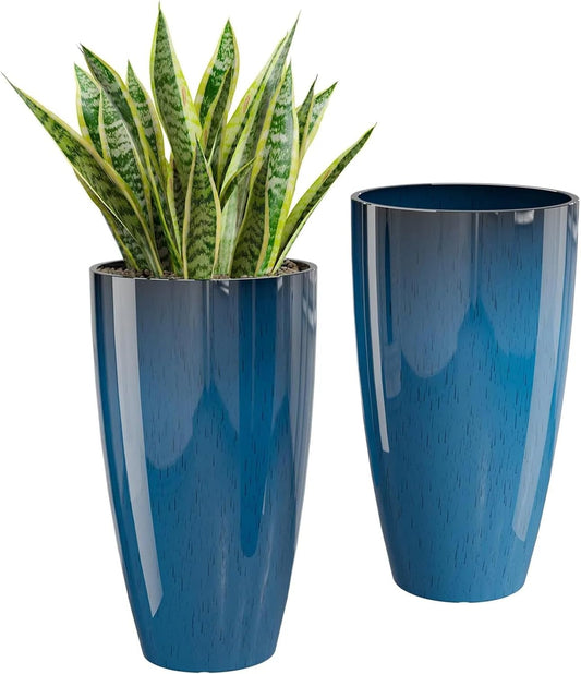 QCQHDU 21 inch Tall Planters for Outdoor & Indoor Plants, Set of 2 Large Outdoor Planters with Drainage Hole for Front Porch, Patio, Garden, Home Decor, Blue