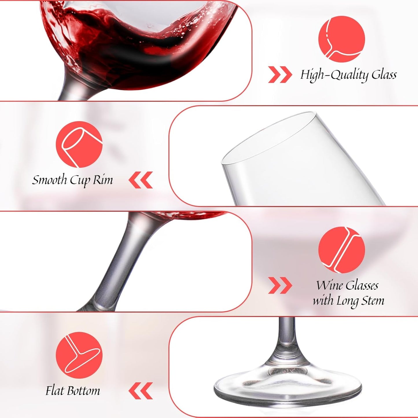 KAMMAK Wine Glasses Set of 2, 6.7 oz Hand Blown Crystal Bordeaux Wine Glasses, Thin Rim & Long Stem, Perfect for Red & White, Daily Use, Wedding Anniversary or Birthday Gift with Gift Box, Port