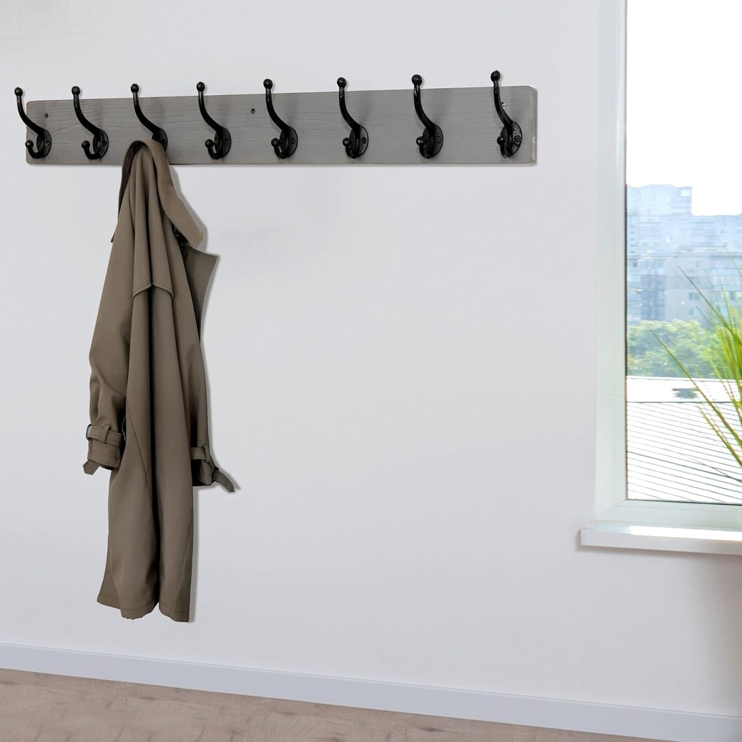 WEBI Rustic Coat Rack Wall Mount,35.43" Long 8 Cast Iron Coat Hooks Wall Mounted,Heavy Duty Wall Coat Hanger Hooks for Hanging Coats,Clothes,Grey,2 Packs