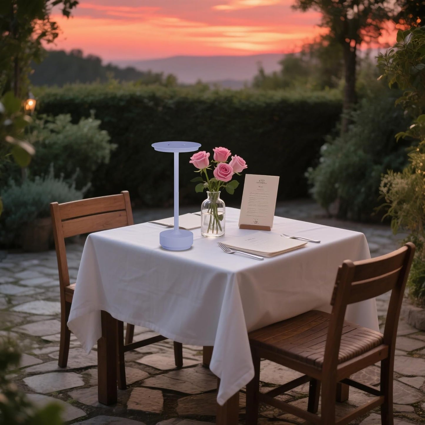 Rechargeable Cordless Table Lamp, Portable 5000mAh LED Touch Table Light, 3 Color Stepless Dimming Battery Powered Table Lamp for Outdoor/Restaurant/Patio.(Light Purple)