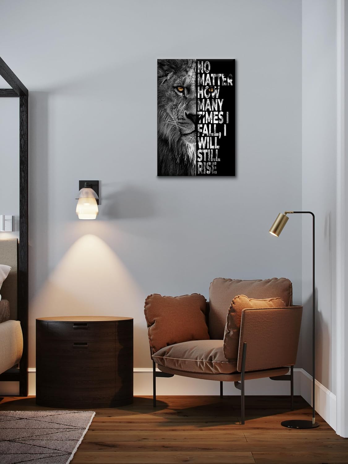 SKASNFAI Lion Canvas Wall Art Black and White Animal Inspirational Motivational Quotes Prints Posters Office Decor Framed Ready to Hang (12x16 inch)