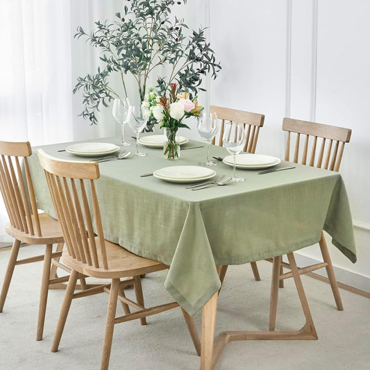 maxmill Lux Faux Linen Table Cloth with Slubby Texture Wrinkle Resistant Anti-Shrink Tablecloth for Kitchen Dining Tabletop for Banquet Parties Event Dinner Rectangle 52 x 70 Inch Sage Green