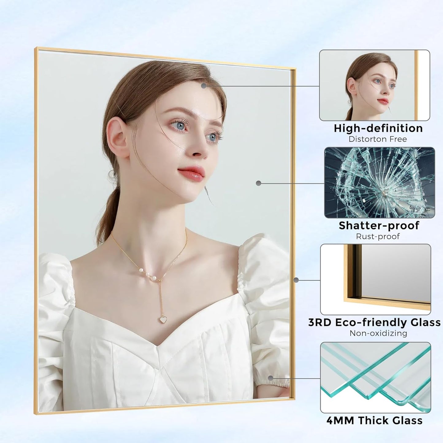 27x40 Inch Orange Gold Bathroom Mirror for Wall, Aluminum Frame Rectangle Rectangular Vanity Mirror, Modern Large for Bedroom, Living Room, Horizontal or Vertical