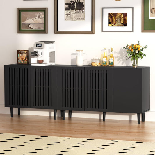 CHUWELL Modern TV Stand, 78.7" Storage Cabinet with 5 DIY Doors and Adjustable Shelf, Sideboard Coffee Bar Cabinet with Solid Wood Feet for Kitchen,Dining Room,Living Room,Black