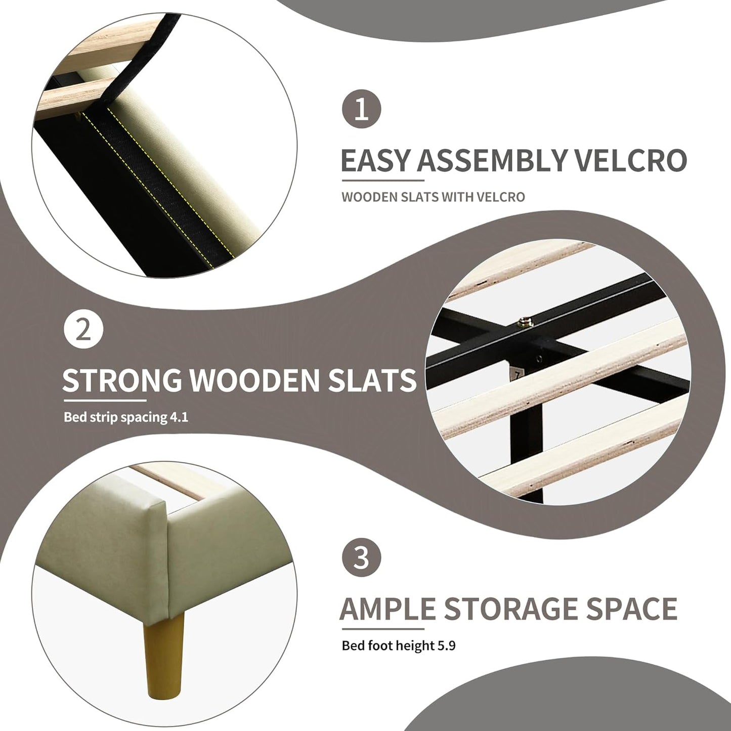 YUHUASHI upholstered Platform Bed Frame/Twin Bed Frame/Modern Geometric Double-Wing Design headboard/Linen Fabric/Easy to Assemble no Noise (Beige, Twin)