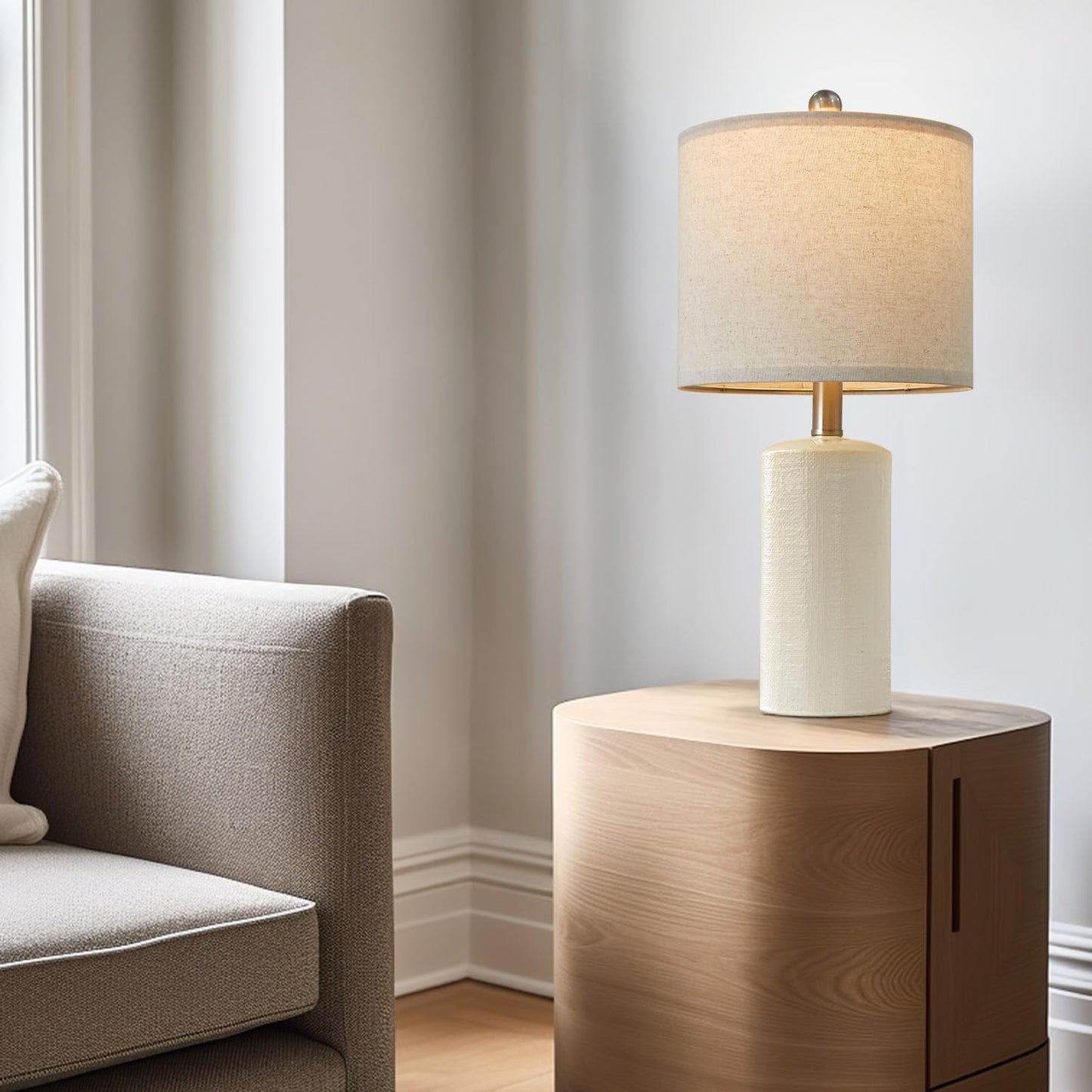 20.25" Small Single Table Lamp for Bedroom Modern Ceramic Nightstand Lamp Farmhouse Bedside Lamp Boho Living Room Lamp White End Side Table Lamp