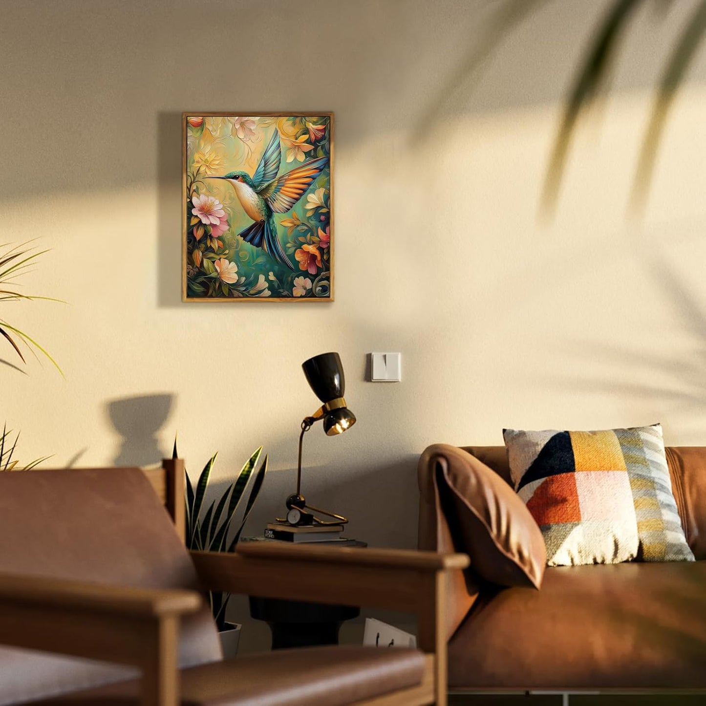 Framed Vintage Wall Art, Boho Canvas Wall Art, Dark Flowers Pictures, Nature Botanical Wall Decor, Bird Animal Paintings Prints, for Living Room Bedroom Home Decor 16x24in