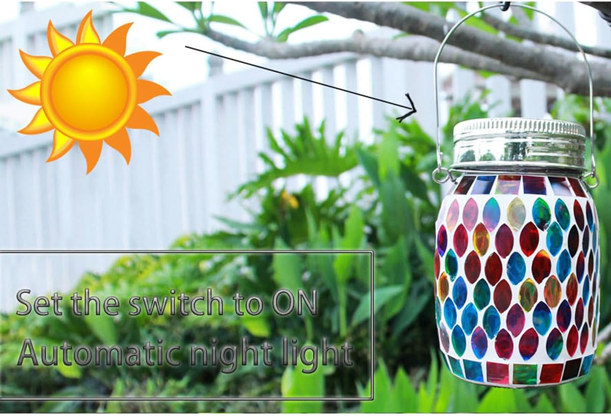 2pack Solar Mosaic Outdoor Waterproof Cool Blue Mosaic jar Decor Christmas Gifts for Women Mom Grandma Halloween Hanging Solar Lights Decoration Outside for Yard, Patio,Backyard,Porch (Modern)