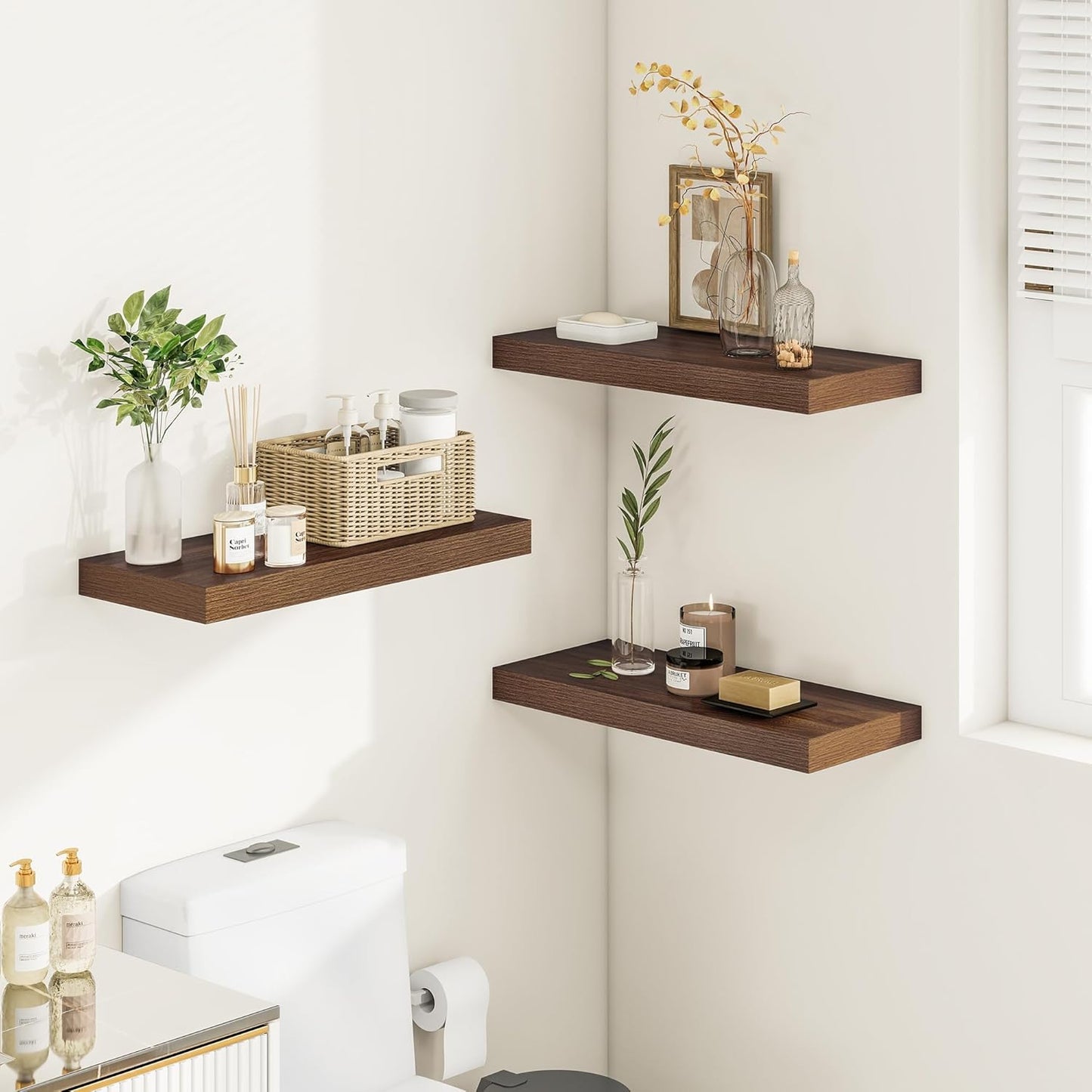 Vivelove 12 Inch Deep Floating Shelves for Wall, 24" X 12" X 2" Floating Shelf, 2 Inch Thick Shelf for Bathroom Bedroom Kitchen Book Room, Heavy Duty 55lbs Shelves for Farmhouse Decor Set of 2, Walnut
