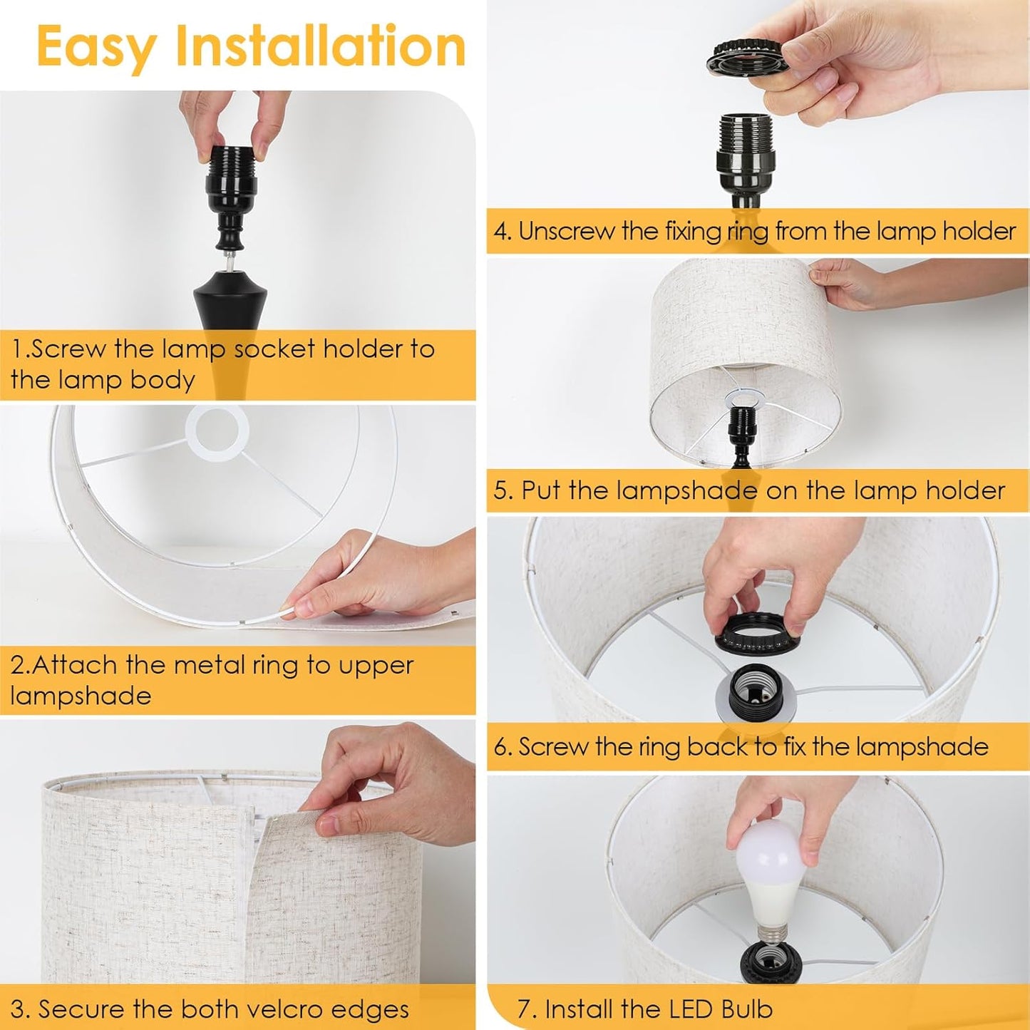 GGOYING 22” Set of 2 Touch Control Table Lamp with USB A+C Ports, 3-Level Dimmable Bedside Lamp with Fabric Lampshade, 3000K LED Bulbs, Nightstand Lamp for Bedroom Livingroom Office, Black