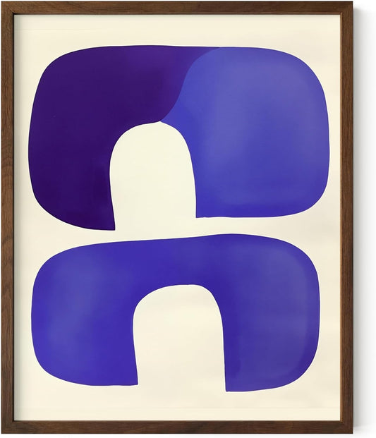 HAUS AND HUES Modern Abstract Wall Art - Blue and Green Living Room Art, Modern Artwork for Walls, Minimalist Picture for Living Room(Blue Tribal Shapes, Walnut Frame, 8x10)