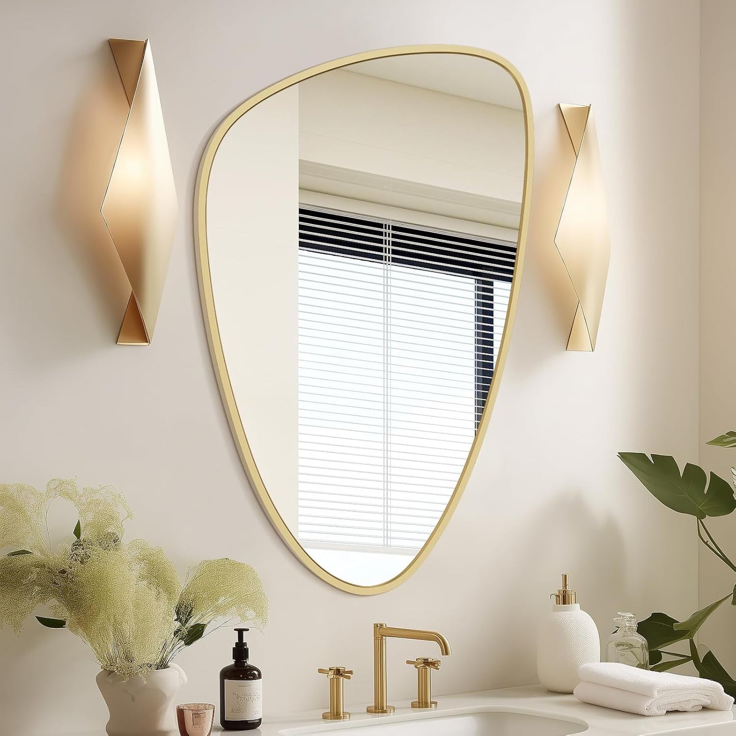 WallBeyond Asymmetrical Mirror, Irregular Wall Mirror, Wall Mirrors Decorative for Bedroom Living Room entryway Hall, Wall Mirror for mid Century Modern Decor 31" H x 20" W, Gold